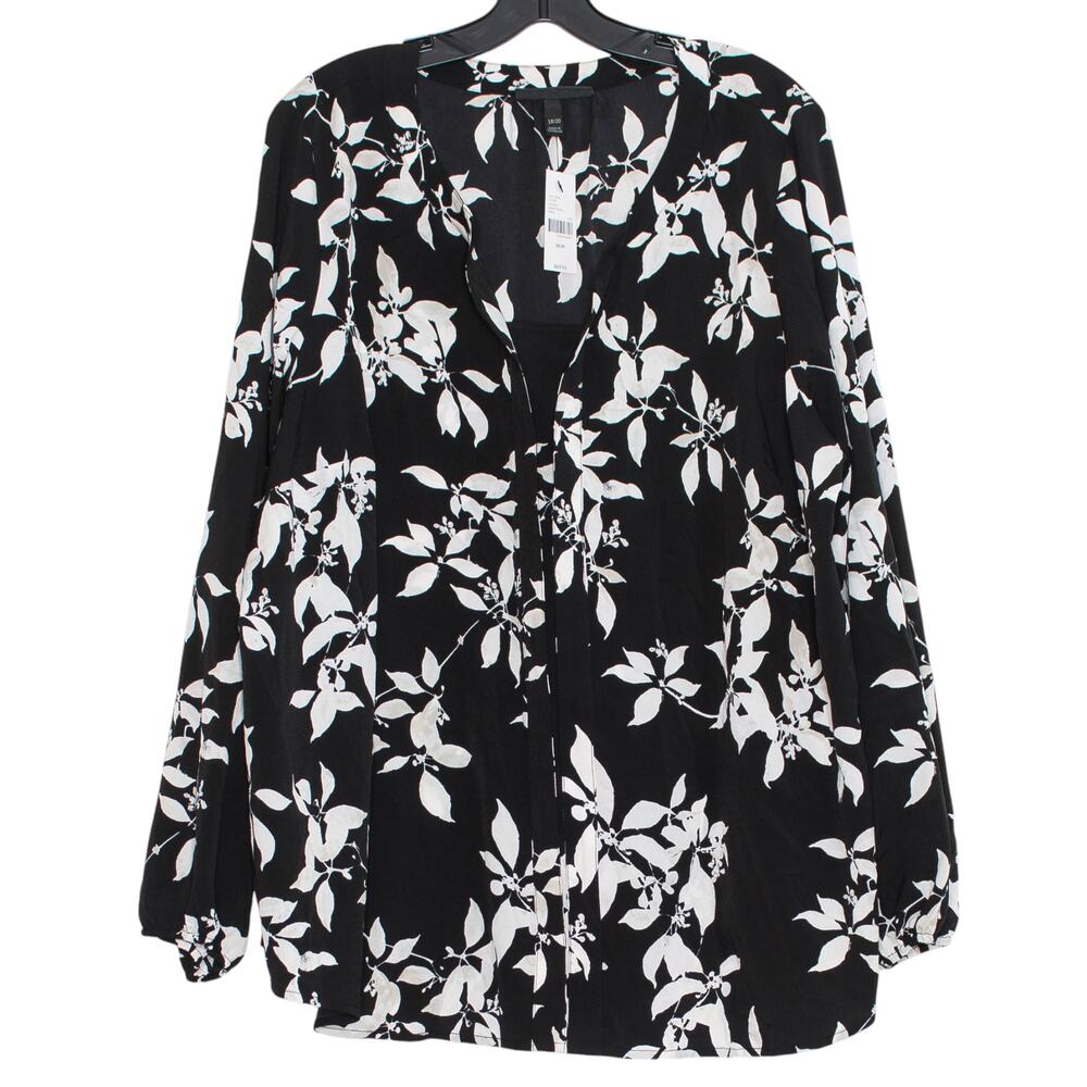 NWT Lane Bryant Top Floral Boho Peasant Cottage Work Black White Plus Size 18/20